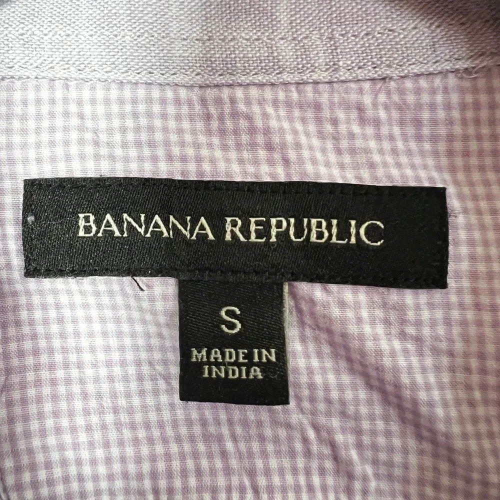 Banana Republic Linen Button Shirt Mens Small Purple Long Sleeve Vacation